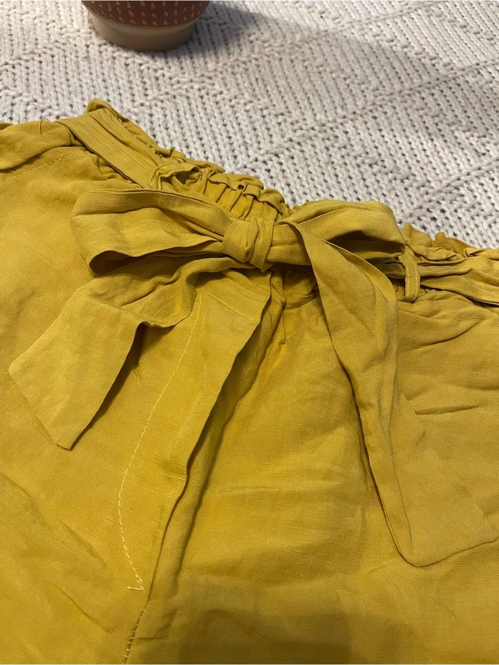 Miss Love Mustard Paperbag Tie Waist Linen Blend Shorts Size M Boho Summer